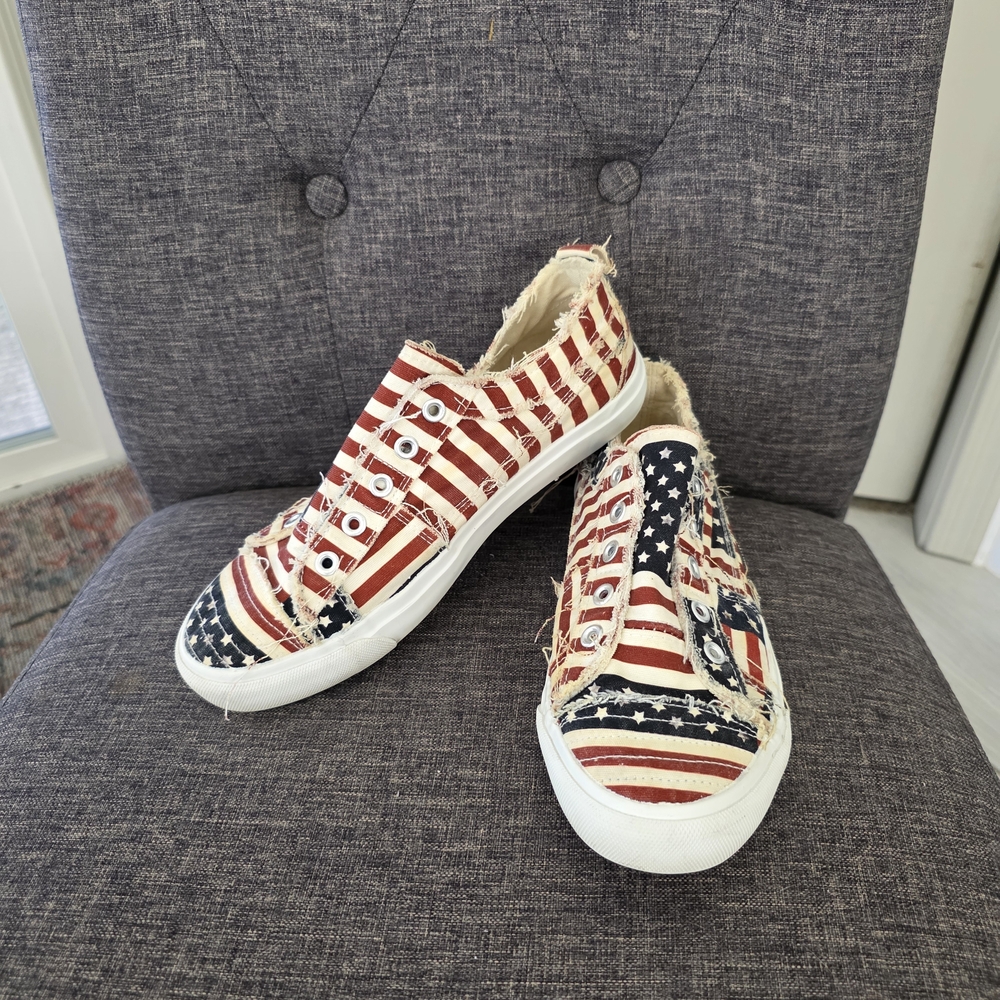 Corkys Kids Slip-On Sneakers in Red, White & Blue Flag Print